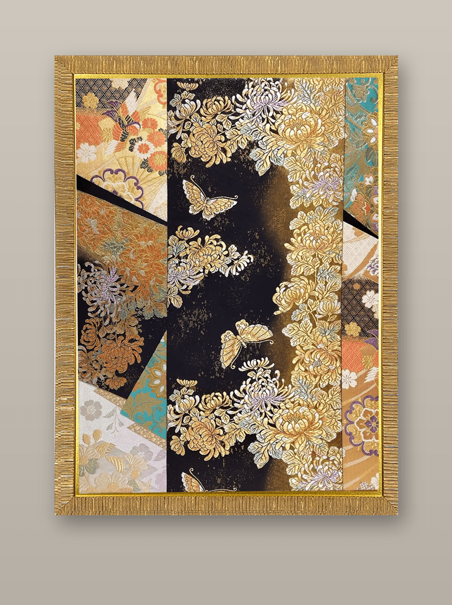 Butterfly collection gold-thread obi artwork No.06, framed (Large)