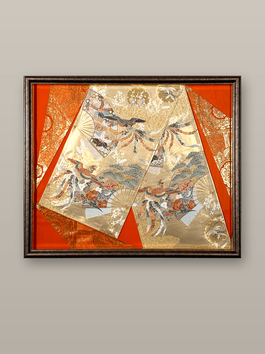 Bird collection gold-thread obi artwork No.07, framed (Other)