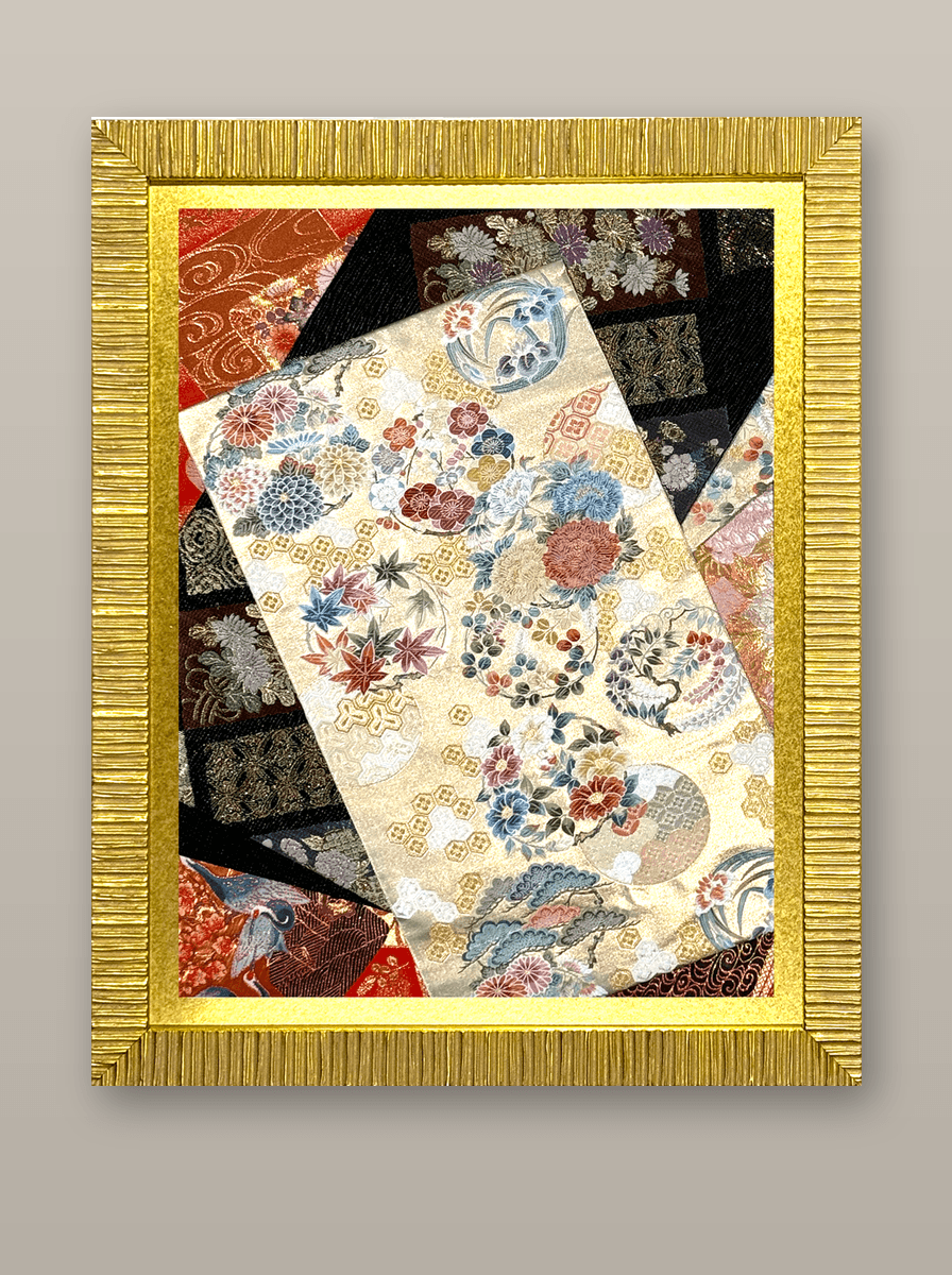 Botanical collection gold-thread obi artwork No.07, framed (Large)