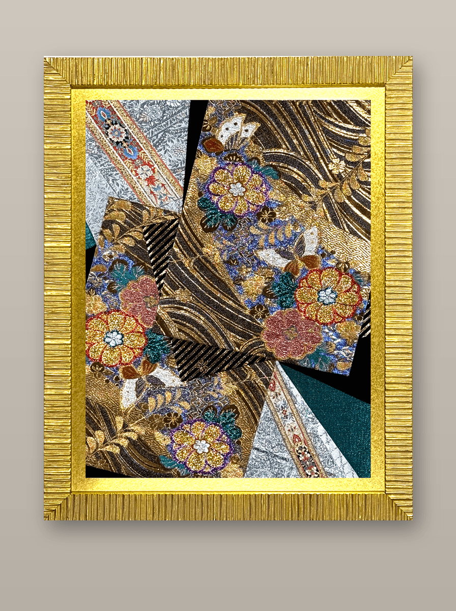 Botanical collection gold-thread obi artwork No.10, framed (Large)