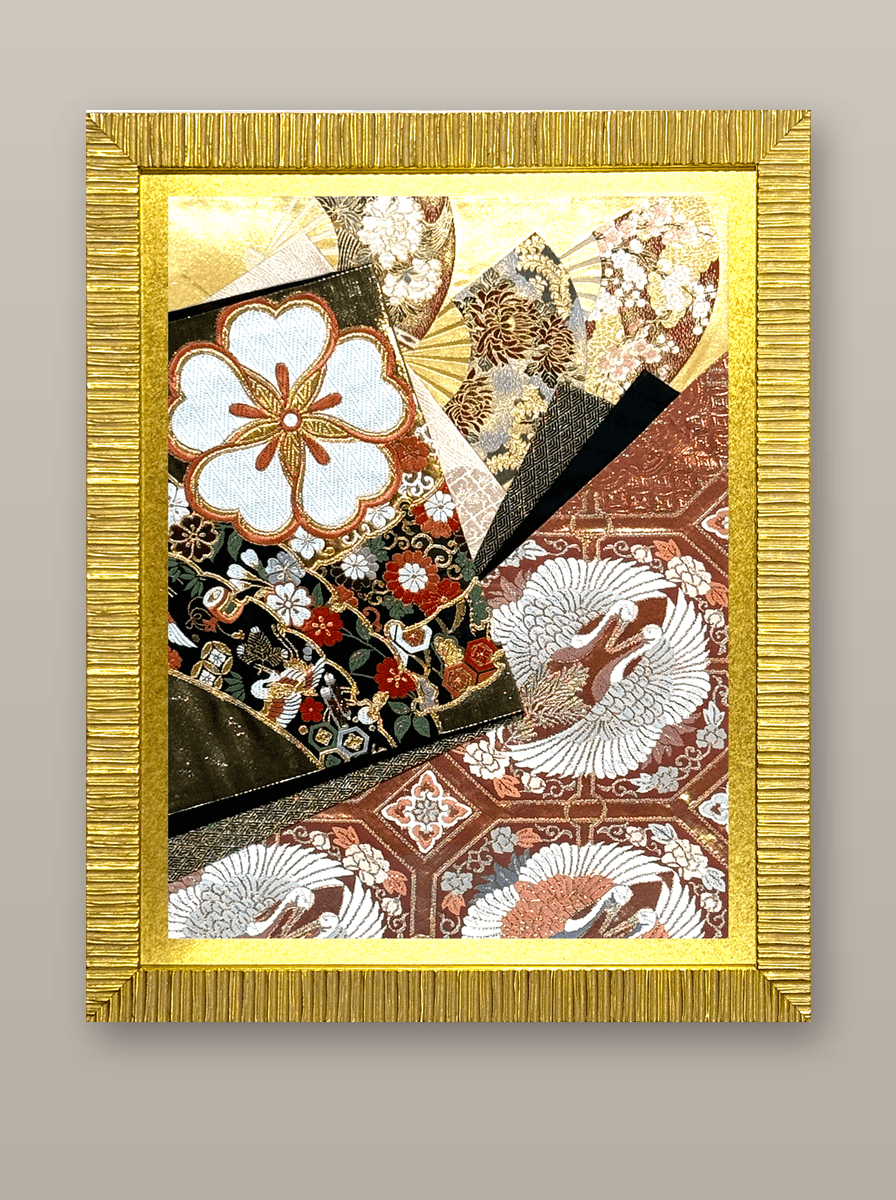 Botanical collection gold-thread obi artwork No.14, framed (Medium)