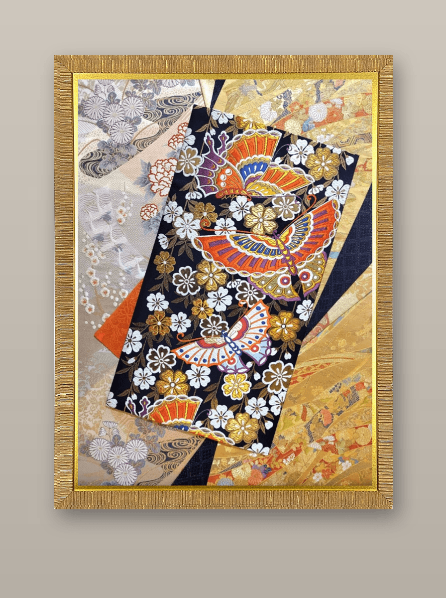 Butterfly collection gold-thread obi artwork No.07, framed (Large)